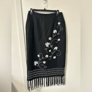 Plaza South Elegant Black Floral Beaded Skirt